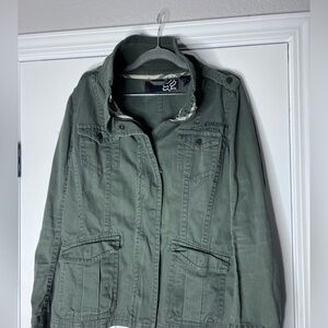 Fox Racing Jacket Military Style Zip & Button Army Green Logo Women’s Size Med